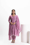 PURPLE MUSLIN PLEATED KURTA SET