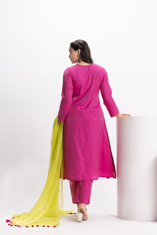 PINK CHANDERI KURTA PANT SET