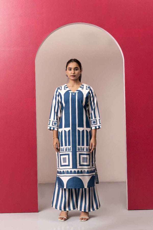 BLUE WOMEN PRINTED KURTA SET