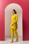 YELLOW EMBROIDERED COTTON TOP WITH TROUSERS