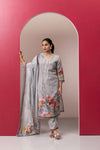 GREY PRINTED COTTON LINEN KURTA SET