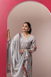 GREY PRINTED COTTON LINEN KURTA SET