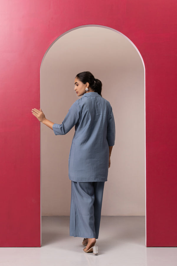 GREY COTTON EMBROIDERD CO-ORD SET