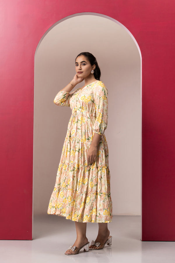 CREAM FLORAL GYPSY DRESS