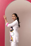 WHITE ABSTRACT PRINTED TOP WITH PLAZO