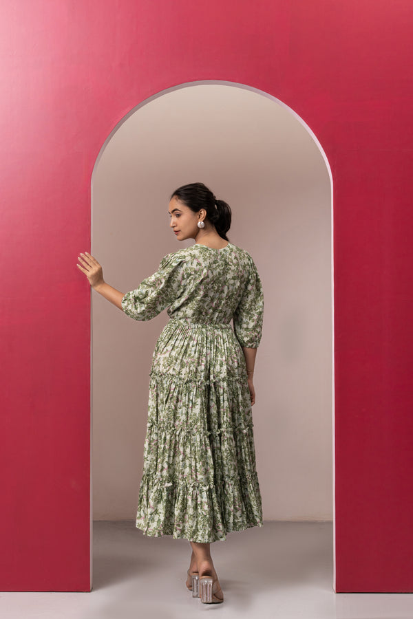 GREEN RAYON GYPSY DRESS