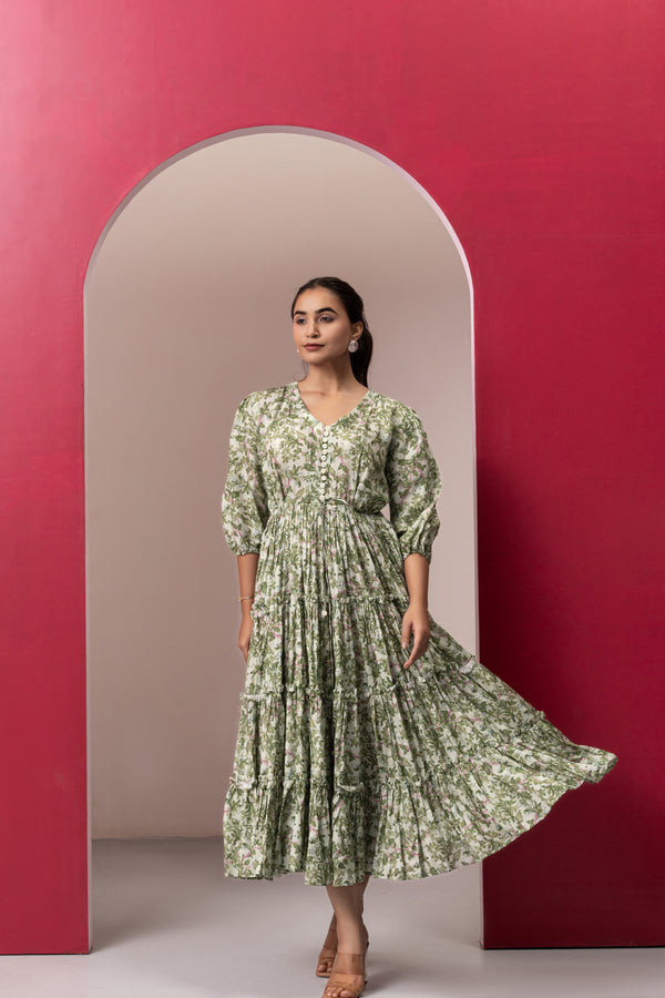 GREEN RAYON GYPSY DRESS