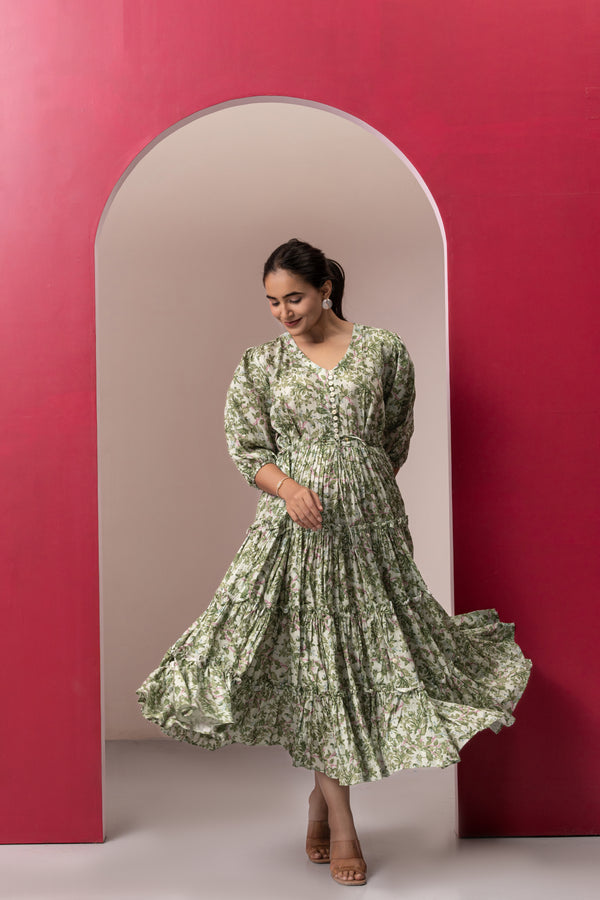 GREEN RAYON GYPSY DRESS