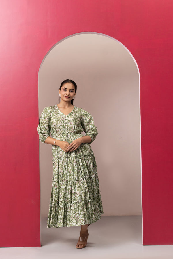 GREEN RAYON GYPSY DRESS