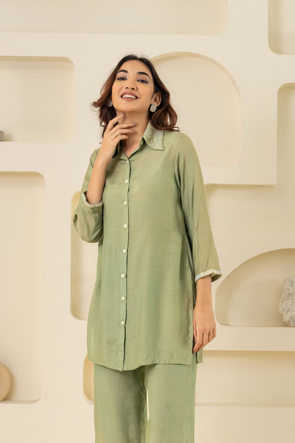 GREEN SEQUIN COTTON CO-ORD SET