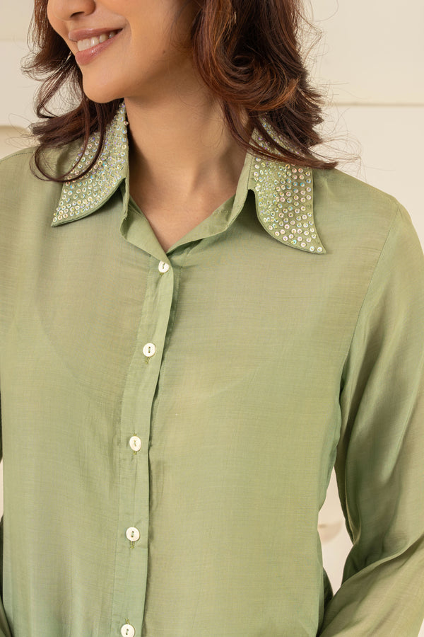 GREEN SEQUIN COTTON CO-ORD SET