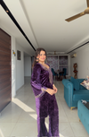 RIMJHIM IN PURPLE VELVET PITA EMBROIDERED CO-ORD SET