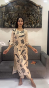 JANHAVI IN CREAM AND GREEN LINEN KURTA SET