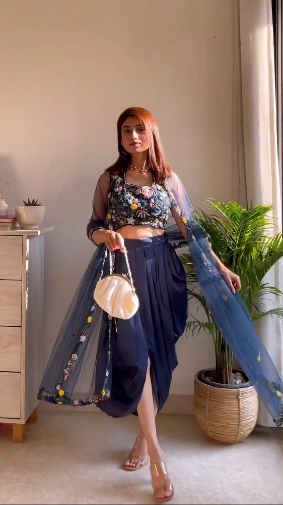 AGRIMA KUMAR IN NAVY EMBROIDERED DHOTI SET