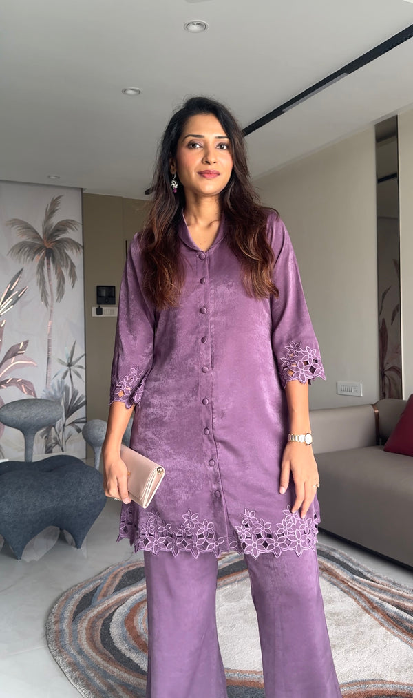 GUNJAN LADHA IN LILAC CUT WORK TUNIC AND BOTTOM SET