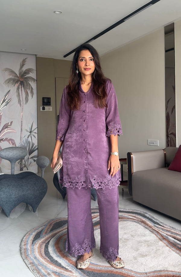 GUNJAN LADHA IN LILAC CUT WORK TUNIC AND BOTTOM SET
