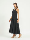 Black Pinstripe A-Line Maxi Dress