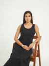 Black Pinstripe A-Line Maxi Dress