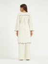 White Pinstripe Co-ord Set with Scalloped Hem