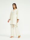 White Pinstripe Co-ord Set with Scalloped Hem