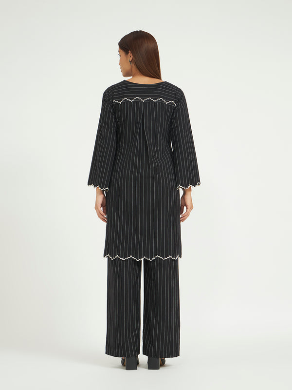 Black Pinstripe Co-ord Set with Scalloped Hem