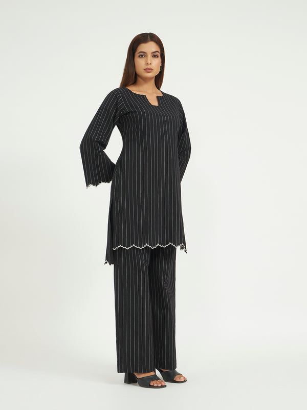 Black Pinstripe Co-ord Set with Scalloped Hem