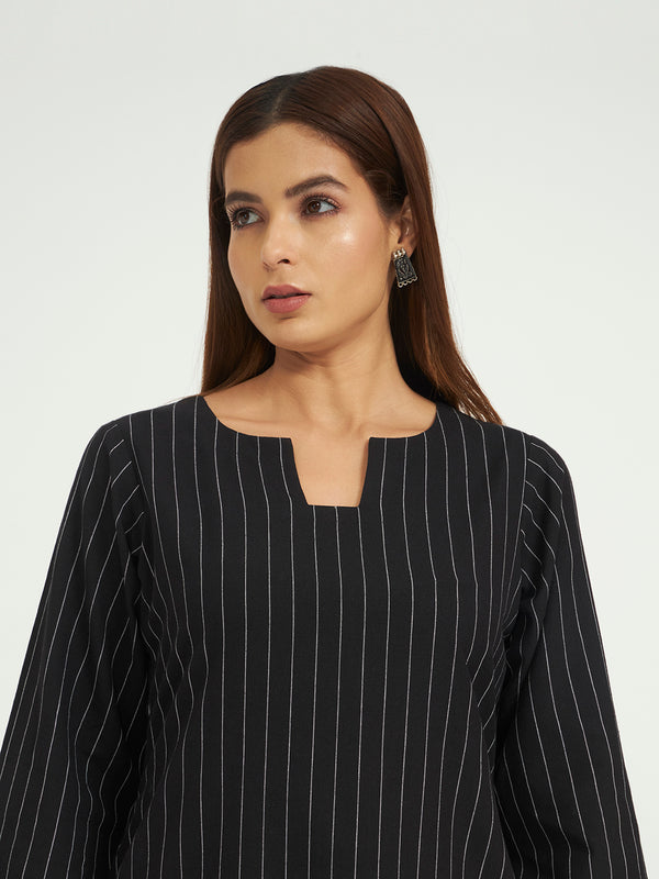 Black Pinstripe Co-ord Set with Scalloped Hem