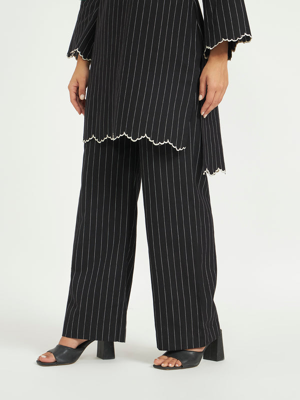 Black Pinstripe Co-ord Set with Scalloped Hem