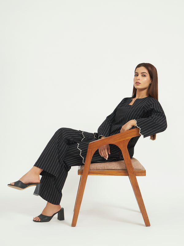 Black Pinstripe Co-ord Set with Scalloped Hem