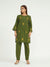 Green Striped Kurta Set with Embroidery