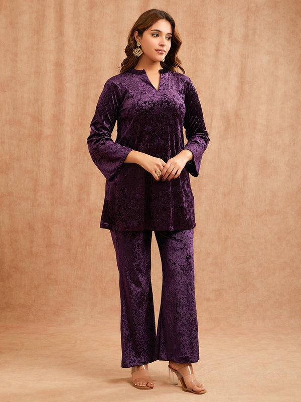 PURPLE EMBOSSED VELVET CO-ORD SET