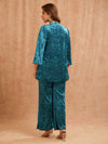 BLUE EMBOSSED VELVET CO-ORD SET