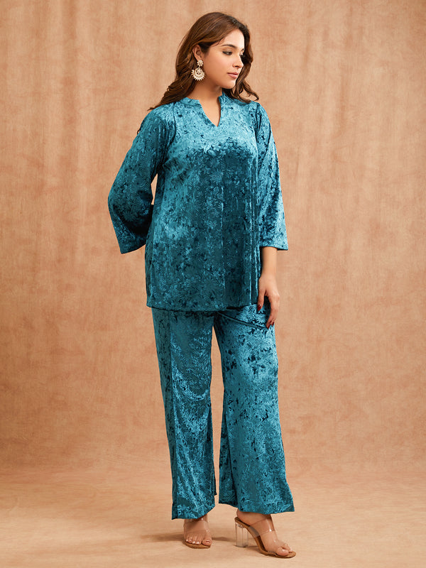 BLUE EMBOSSED VELVET CO-ORD SET
