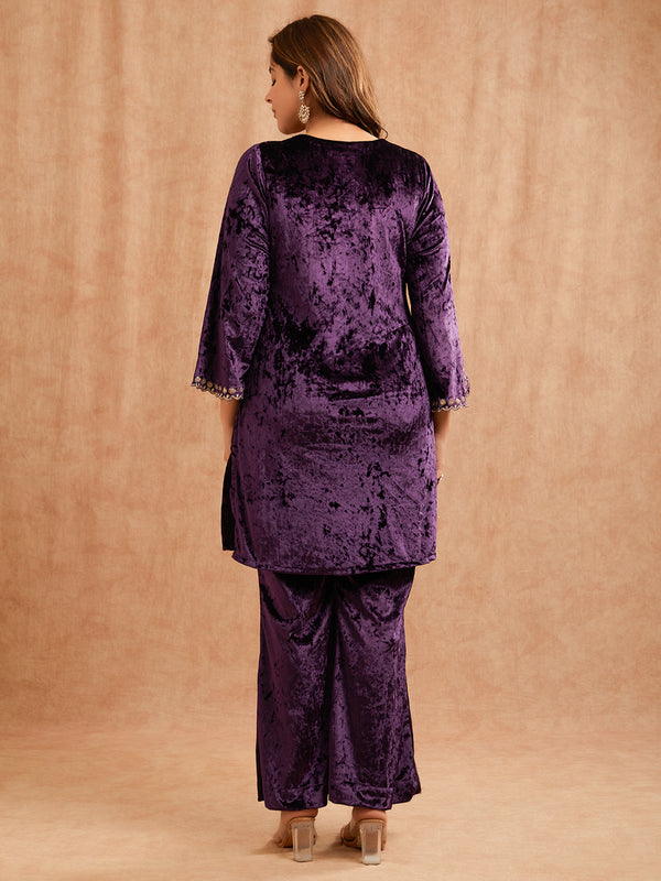 PURPLE VELVET PITA EMBROIDERED CO-ORD SET