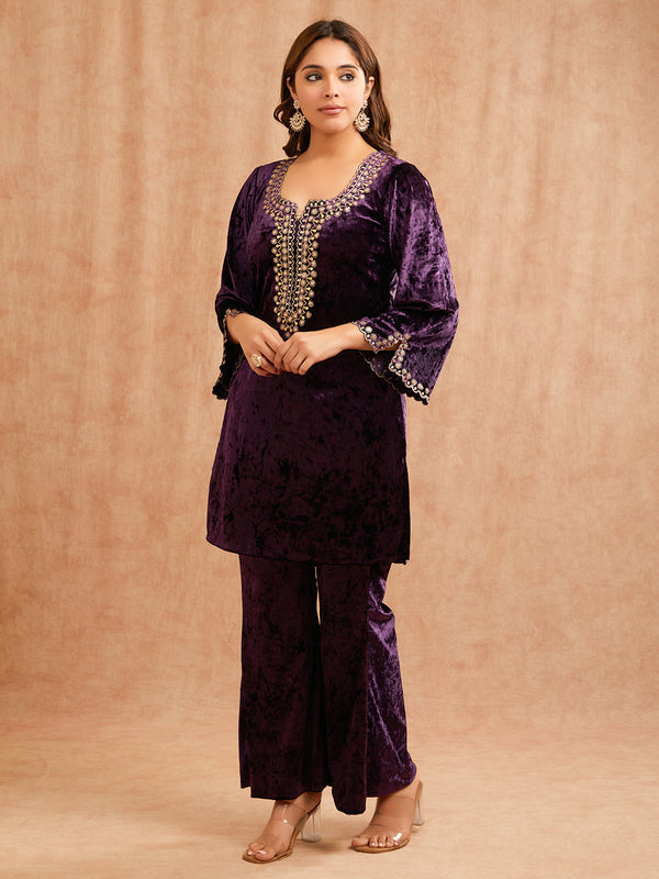 PURPLE VELVET PITA EMBROIDERED CO-ORD SET