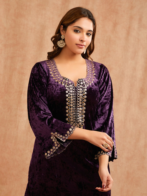 PURPLE VELVET PITA EMBROIDERED CO-ORD SET