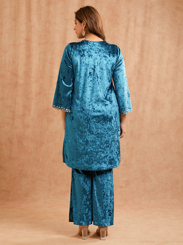 BLUE VELVET PITA EMBROIDERED CO-ORD SET