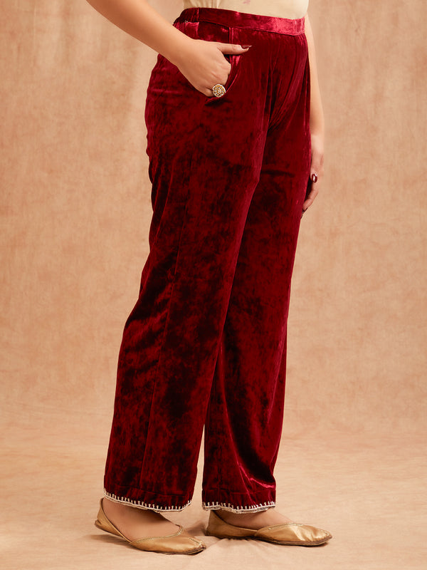 MAROON VELVET ANARKALI KURTA SET