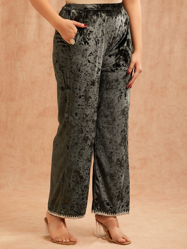 GREEN VELVET ANARKALI KURTA SET