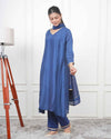 NAVY KALI KURTA SET WITH FIDA DUPATTA