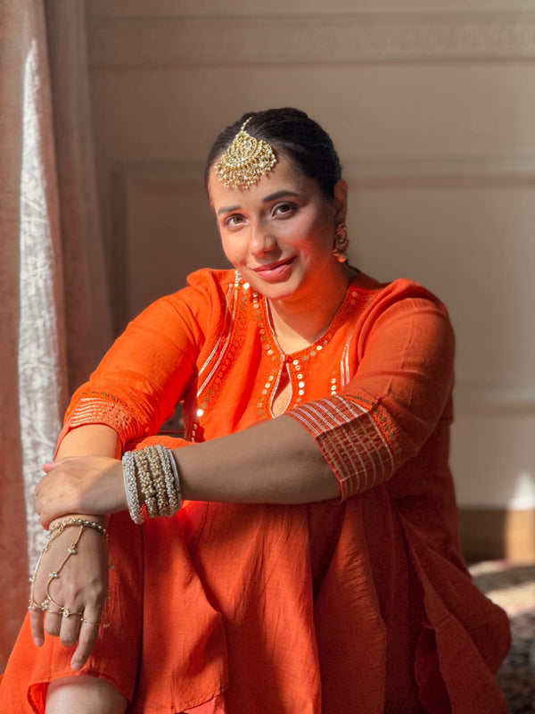 DEEPIKA KEWALRAMANI IN ORANGE CHANDERI KURTA SET