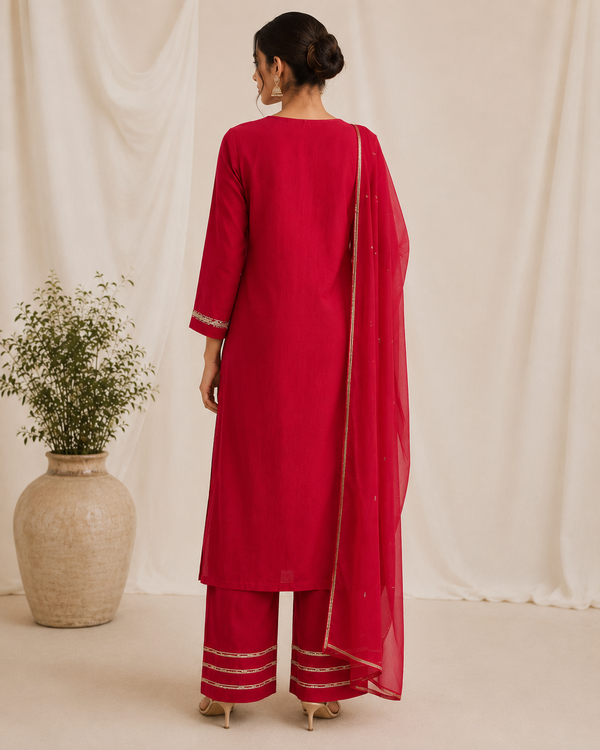 RED SILK FESTIVE KURTA SET
