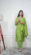 GREEN KALI KURTA SET WITH FIDA DUPATTA