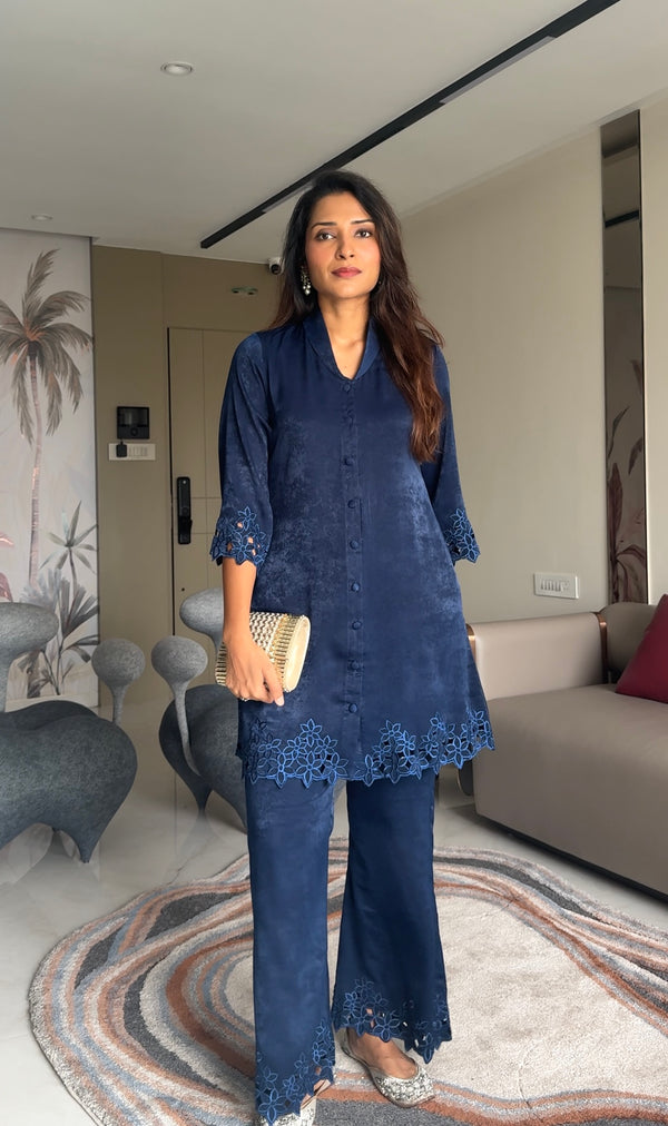 GUNJAN LADHA IN NAVY CUT WORK TUNIC AND BOTTOM SET